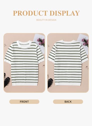 Image of Eytino Women Plus Size Sweater Tops Short Sleeve Crewneck Striped Tshirts Casual Summer Blouses Shirts(1X-5X)