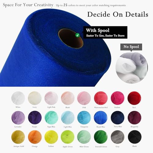 Image of Royal Blue Tulle Fabric Rolls 54 Inch by 40 Yards Tulle Bolt Spool for Wedding Decorations DIY Tutu Baby Shower Table Skirt Ceiling Decor Birthday Party Craft Supplies