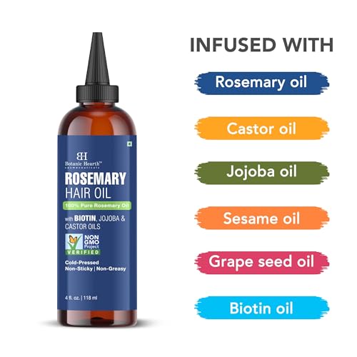 Image of Botanic Hearth Rosemary Oil for Hair Growth - 4 Fl oz | Enriched with Biotin, Castor & Jojoba | Hair Relaxers & Dry Scalp Treatment | Color Safe | Suitable For All Hair Types