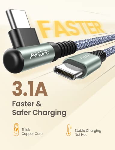 Image of AINOPE USB C Cable to USB C 60W 3-Pack 3.3FT+6.6FT+10FT Nylon Braided Type C Charger Fast Charging Right Angle USBC to USBC Cable Charger Cord for iPhone 16 Pro Max 15 Samsung S25 Ultra S24 iPad Pro