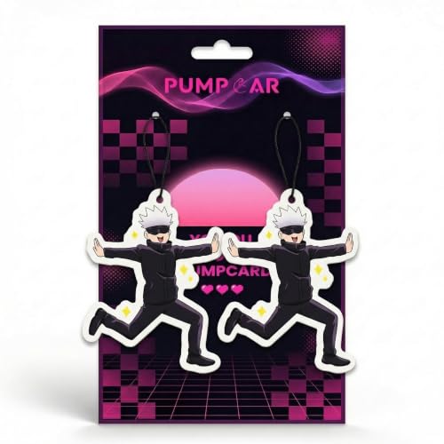 Image of PumpCar 2 pieces Cute Gojo Satoru double-sided hanging Japanese anime vanilla-scented car air freshener Cool anime hanging for rearview mirror Car Interior Accessories Gift (Gojo-Cute, Hanging Card)