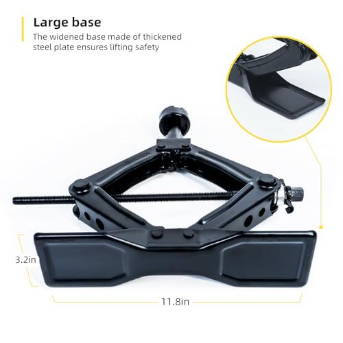 Image of Scissor Jack 1.8 Ton Kit for Car SUV Truck | Ratchet system. Oversized base. Includes lug wrench, gloves, storage bag. For sedan SUV truck.