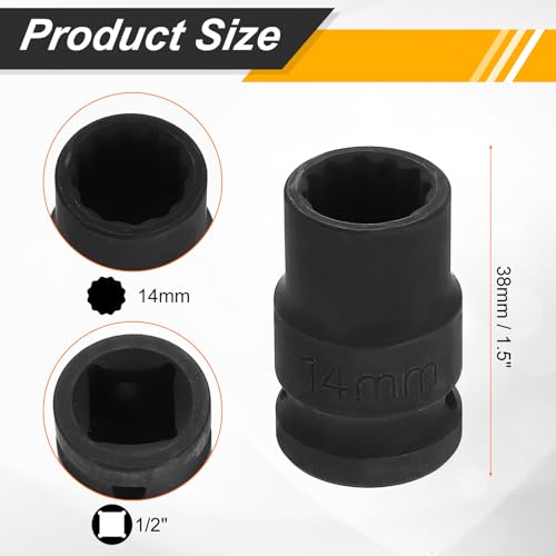 Image of HARFINGTON 5pcs 1 /2 inch Drive x 14mm Shallow Impact Socket 12-Point Metric CR-V Steel Spindle Nut Impact Flip Sleeve for Home Auto Nuts Bolts Repair
