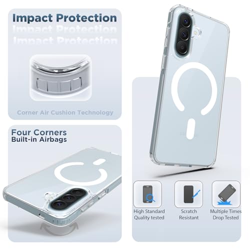 Image of RIGGEAR Shockproof Clear Hybrid Armor Magnetic Back Cover Case Compatible with MagSafe Accessories for Samsung Galaxy A57 5G (Transparent PC and TPU Bumper)