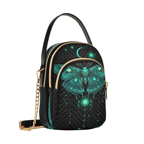 Luna Moth with Moon Women Trendy Quilted Crossbody Bag Sling Bags Handbags with Chain Strap Travel Cross Body Cell Phone Purses Bags2