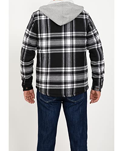 Zenthace Mens Flannle Jacket With Hood Quilted Lined Plaid Flannel Jackets For Men Hooded Flannel Shirt Black And White M #TOP5