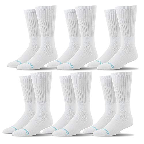 Men's Classic Crew Socks – XXL Size 14–18 – 6-Pack Padded Cotton Blend with Stay-Up Ribbed Leg & Reinforced Toe