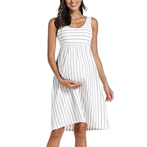 Ecavus Womens Maternity Tank Dress Stripe Color Block Sleeveless Knee Length for Baby Shower