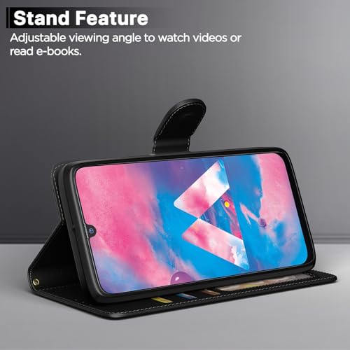 Image of Pikkme Samsung Galaxy M30 Flip Case Leather Finish | Inside TPU with Card Pockets | Wallet Stand and Shock Proof | Magnetic Closing | Complete Protection Flip Cover for Samsung Galaxy M30 (Black)