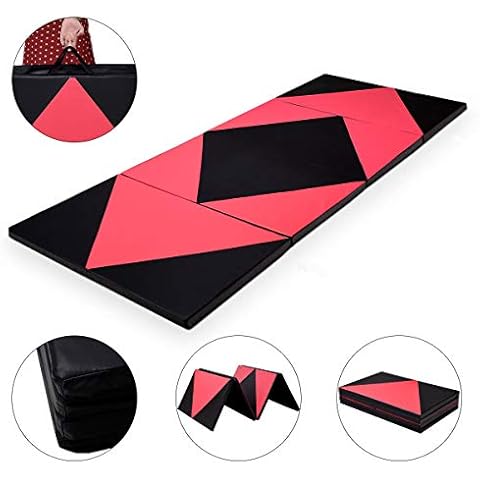 COSTWAY Weichbodenmatte klappbar, Gymnastikmatte tragbar, Yogamatte Turnmatte Klappmatte Fitnessmatte 240 x 120 x 5 cm (Rot) Cover