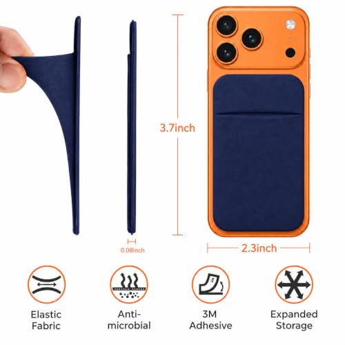 Image of Mizi (2 Pack Adhesive Phone Stretchy Wallet, Card Holder for Back of Phone Stick on Phone Cases for iPhone /Android /Samsung Galaxy - Navy Blue