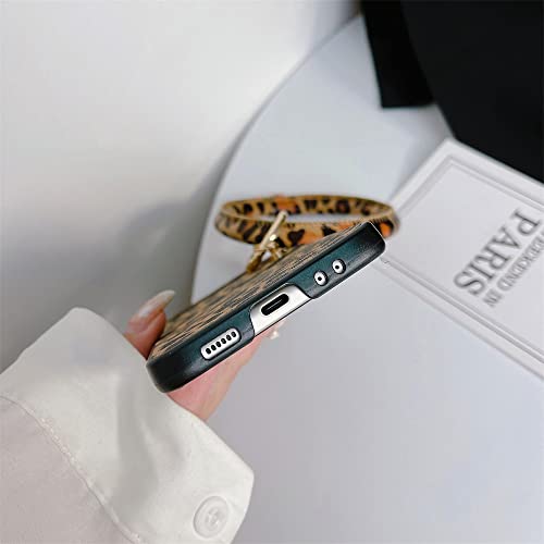 Zelimeri Fashion Leopard Print Cases For Samsung Galaxy Z Flip 4 With Cute Hand Ring Phone Case Leather Hard Protective Cover Compatible With Z Flip 4 5G - Brown #TOP5