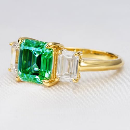 2.0 Carat 7MM Green Moissanite Ring for Women Gift Square Cut Lab Created Diamond Eternal Jewelry 18K Gold Plated 925 Silver Not Fading 5