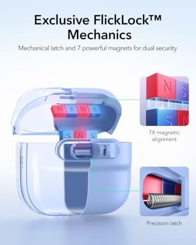 Image of ESR for AirPods 4 Case, Compatible with AirPods 4 Generation Case (2024)(USB-C), MagSafe Compatible, Magnetic Lid Lock, Drop-Proof Protection Cover with Lanyard, Pulse Series, Light Blue