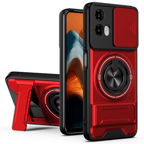 Image of Armor Camera Slider Back Case Cover for Moto G35 5G with Bracket Stand (Red)
