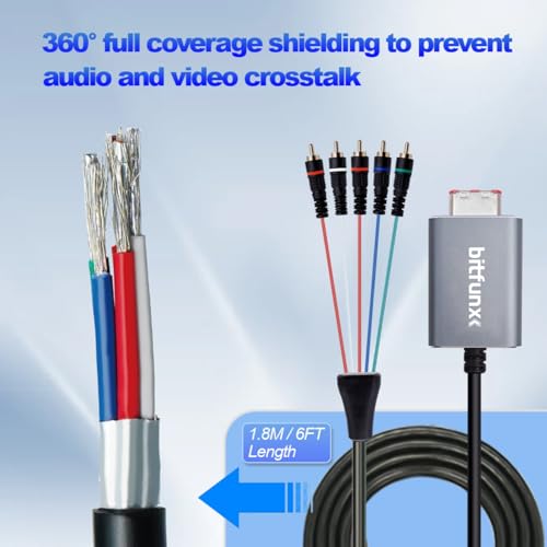 BITFUNX NGC Component Cable Adapter - Supports Video (3RCA) and Audio (2RCA), Plug & Play Video Game Adapter With No Lag, Converter for NGC Console (6 ft)