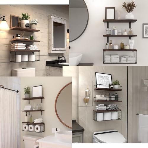 Towel-Racks-for-Bathroom-Wall-Mounted3PCS-Floating-Shelves-with-Storage-Basket-Bathroom-Organizers-Wall-Mounted-Rustic-Wood-Shelves-for-Bathroom-Bedroom-Living-Room-KitchenDark-Brown Towel Racks for Bathroom Wall Mounted3PCS Floating Shelves with Storage Basket Bathroom Organizers Wall Mounted Rustic Wood Shelves for Bathroom Bedroom Living Room KitchenDark Brown
