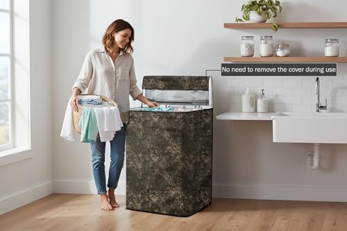 Image of Stylista PVC Washing Machine Cover Compatible for LG 10 KG Fully-Automatic Top Load T10SJMB1Z, Marble Pattern Coffee