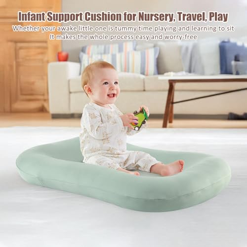 Image of Baby Tummy Time Mat, Blue | Portable Infant Support Cushion With Removable Cover, Home & Travel, Soft Breathable, Supervised Use, Baby Essentials Gift