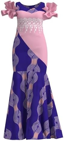 iooiooi Womens Elegant Ankara Maxi Mermaid Dress Lace Decorated A...