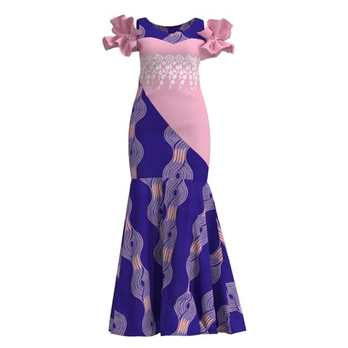 Image of iooiooi Womens Elegant Ankara Maxi Mermaid Dress Lace Decorated African Gowns