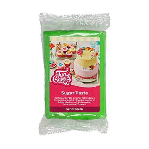 FunCakes Pâte à Sucre Spring Green: facile à utiliser, lisse, flexible, douce et pliable, parfaite pour la décoration de gâteaux, halal, casher et sans gluten. 250 g