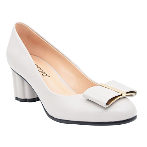 Women's Almond Toe 2.05'' Mid Block Heel with Bowtie Dress Pump Shoe for Working and Walking2