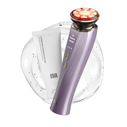 INIA 3-in-1 Flare Microcurrent Facial Device Red Light Therapy for Face and Neck Massager Tool with Heat & Vibration for Skincare Puffiness, Firming, Smoothing