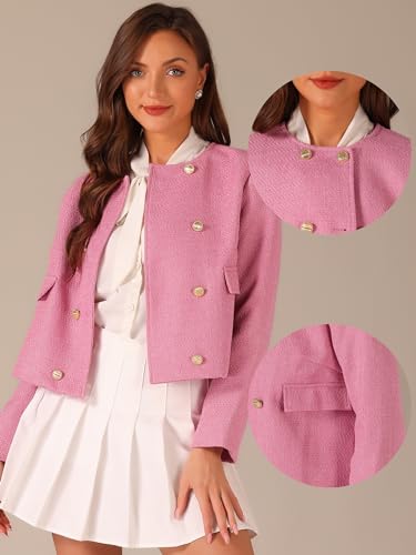 Allegra K Tweed Jacket for Women's Double Breasted Long Sleeve Elegant Casual Jackets2