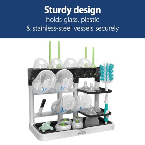 Dr. Brown's Drying Tower, Stand-Up Drying Rack with 2-in-1 Dry & Prep Silicone Mat, Silicone Baby Bottle Drying Mat with Removable Pegs for Baby Essentials, Built-in Bottle Prep, BPA-Free - image 7