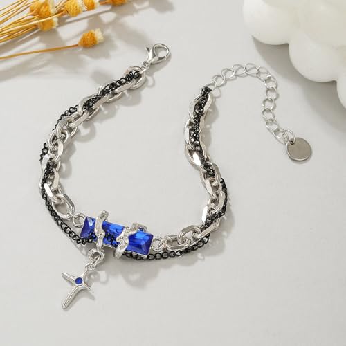 Image of 2PCS Gothic Punk Bracelet Double for Men-Linked Chain Adjustable Black Green Twisted Design Biker Jewelry Gift for Boyfriend Husband