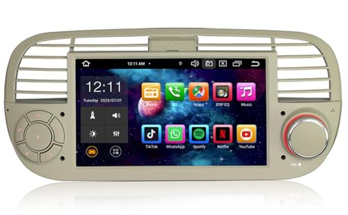 8 Cœurs 4Go 64Go Android 14 Autoradio pour Fiat 500 500C 500S 500E Carplay Android Auto Bluetooth 5.0 DSP WiFi 4G SWC FM Radio GPS Navigator Écran Tactile IPS