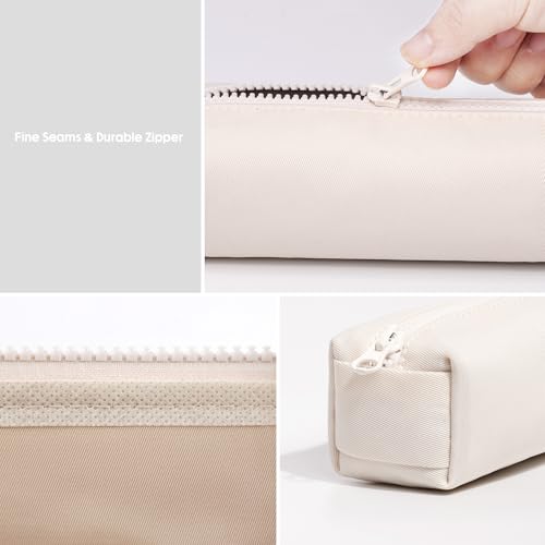 Image of Pencil Case, Simple Pencil Pouch Pure Color Pen Storage Box Office Stationary Storage Bag Pen Pouch Holder with Zipper - Creamy White