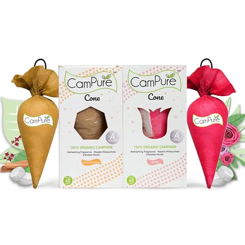 Image of CamPure Camphor Cone (1 Sandalwood + 1 Rose) Pack Of 2-100% Organic | Air Freshener For Car, Wardrobe, Office Cabin's, Drawers, Travel Bag & Bathroom