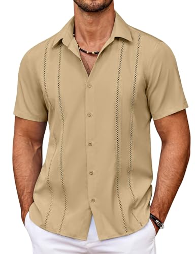 COOFANDY Men's Cuban Guayabera Shirt Summer Beach Vacation Shirt Casual Short Sleeve Button Down Resort Wear