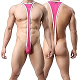 MuscleMate Hot Men's Flirting Leotard, Men's Bodysuit, Hot Men's Wrestling Singlet Bodysuit, Fun for Flirting. (L, Pink)