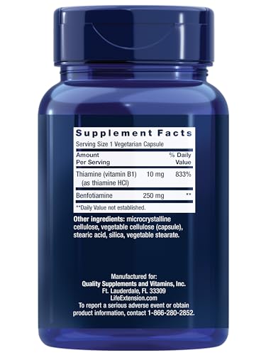 Life Extension 00925 Mega Benfotiamine, 250 Mg, A Fat-Soluble Form Of Thiamine, Healthy Metabolism, Ultra-Bioavailable Vitamin B1 thumb #1