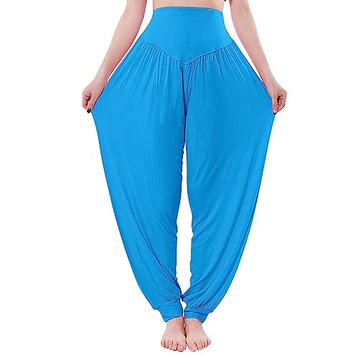 CLKPEN Pantalones harén para mujer, cintura elástica, pantalones bombachos, pantalones hippie, bohemios, ropa festival, pantalones de verano, ligeros, pantalones de verano, pantalones básicos de un
