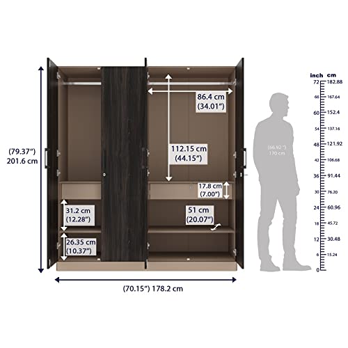 Image of Wakefit Wardrobe | 1 Year Warranty | Engineered Wood Almirah, Cupboard for Clothes Storage | 4 Door, 4 Shelves, 2 Drawers, 2 Hanging Space | Cashmere Plus - Frappe-Wyoming Maple
