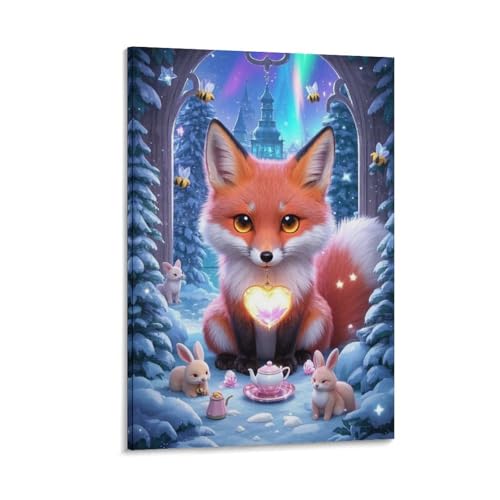 Toile de renard de 40x60 cm pour sublimer la décoration murale d'un salon moderne
