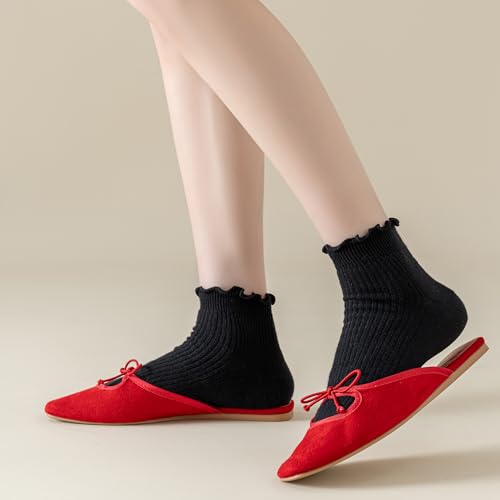 Image of Mcool Mary Womens Ankle Ruffle Socks Casual Cotton Frilly Breathable Cute Knit Lettuce Trim No Show Socks 6 Pack