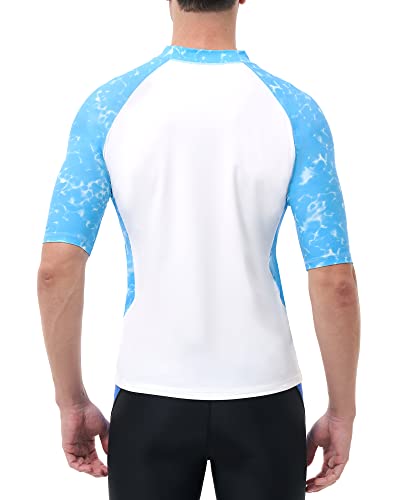 Runhit Mens Rash Guard Short Sleeve Uv Sun Protection Swim Shirts For Men Quick Dry Upf 50+ Compression Water Shirt For Swimming Fishing Splice White Ocean Print L #TOP1