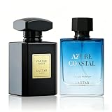 LASTAR Perfume de larga duración, tamaño de viaje, perfume de agua de colonia para mujeres y hombres, para una noche, color azul coastal, aroma floral fruity, 55 ml + 50 ml, perfecto para regalos de