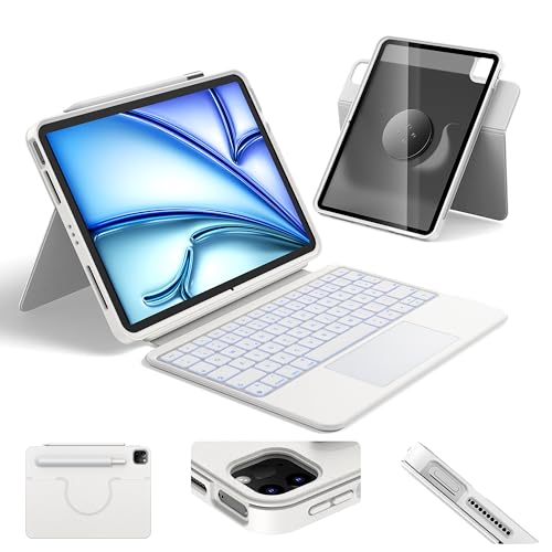 HOU 360° Drehbare Abnehmbare Hülle mit Tastatur für iPad Air 11" (M3/M2) 2025, Air 7/6/5/4, Pro 11" (2018-2020),155° Ver...