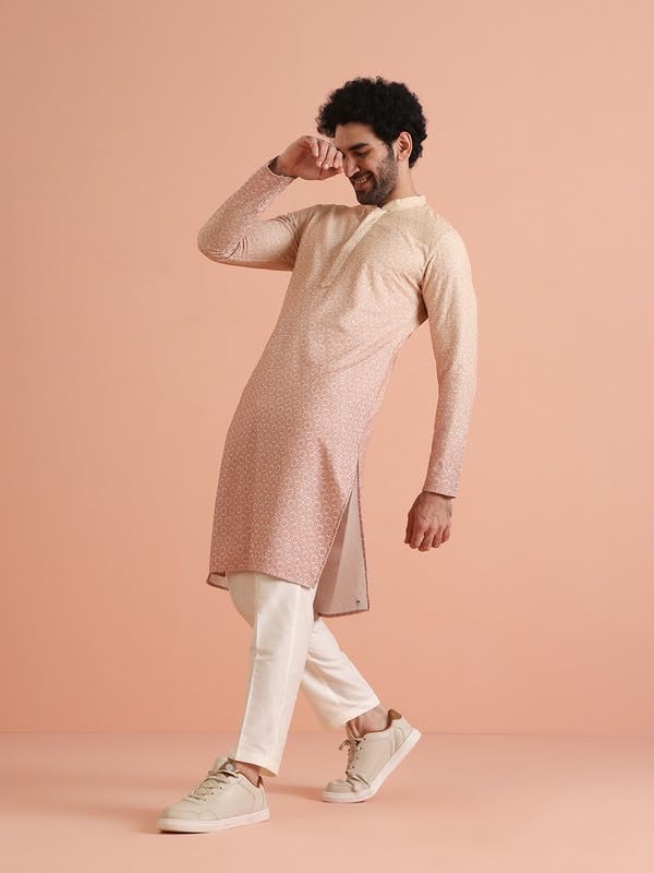 Kisah Mens Kurta|Blended Fabric Embellished Design Mens Ethnic Wear|Regular Fit Mandarin Collar Long Sleeves, Rust, 40