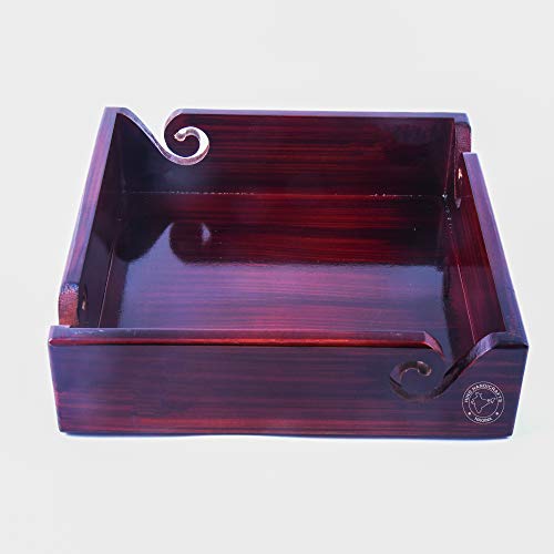 Image of Solid Dark Handmade Crafted Wooden Portable Antique Yarn Storage Bowl Tray - Holder for Knitting Crochet Hook Accessories - Multipurpose Organiser (Teak Brown, 10 inch x 10 inch x 2.5 inch)