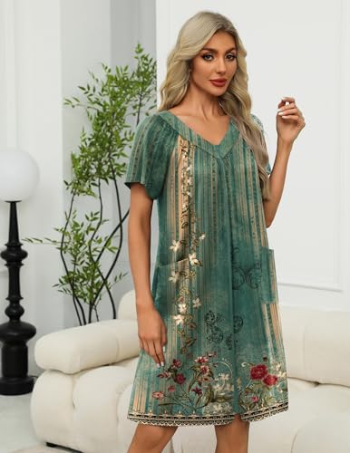 Image of Ekouaer Women Robe Zipper Front Mumu Duster Robes Zip Up Housecoat Soft Sleepwear with Pockets
