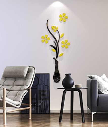 3d Vase Wall Murals for Living Room Bedroom Sofa Backdrop Tv Wall Background, Originality Stickers Gift, DIY Wall Decal Wall Decor Wall Decorations (Yellow, 39 X 16 inches)