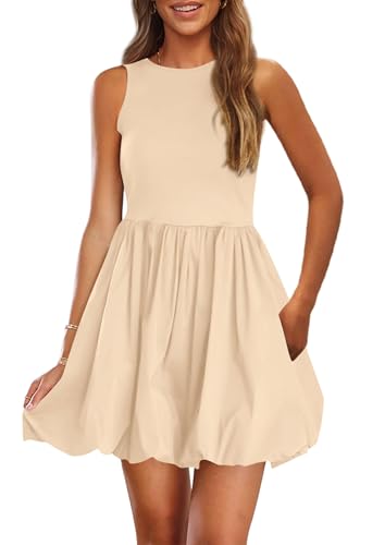 Image of PRETTYGARDEN Summer Dresses for Women 2026 Casual Mini Short Cocktail Dress Sleeveless Tank Crew Neck Bubble Sundress Pockets