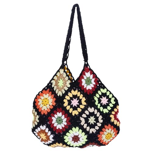 FREEBLOSS Bolsas de praia de crochê para mulheres, bolsa de malha boho, bolsas de tecido macio, bolsa de ombro quadrada para férias de verão bolsa de praia feminina de malha